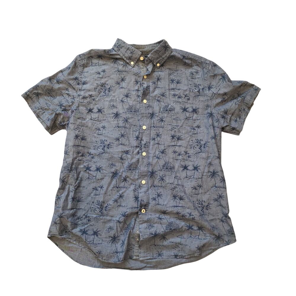 Nautica navy short-sleeve button-down shirt with palms sz L